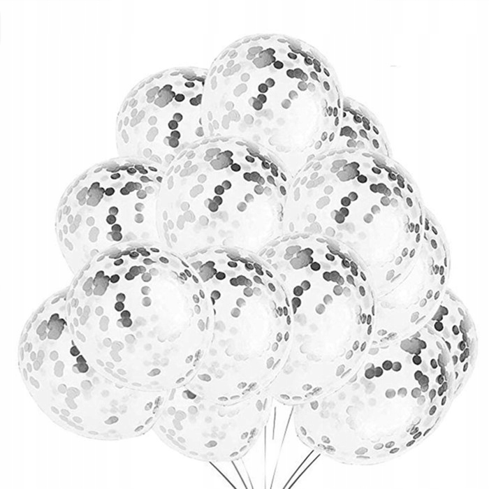 

Balony duże przezroczyste srebrne konfetti 10szt