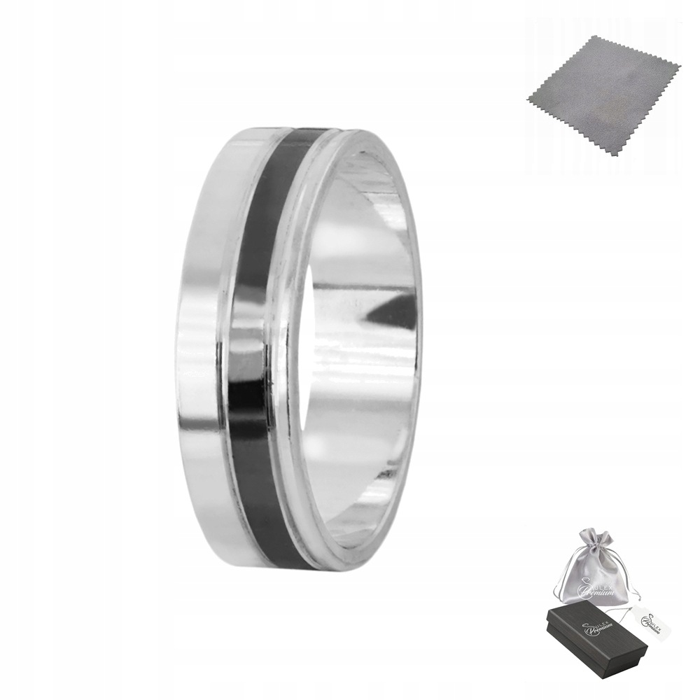 Prstýnek stříbro ryzost 925 Prsten s černým páskem, šířka 6 mm vel. 29