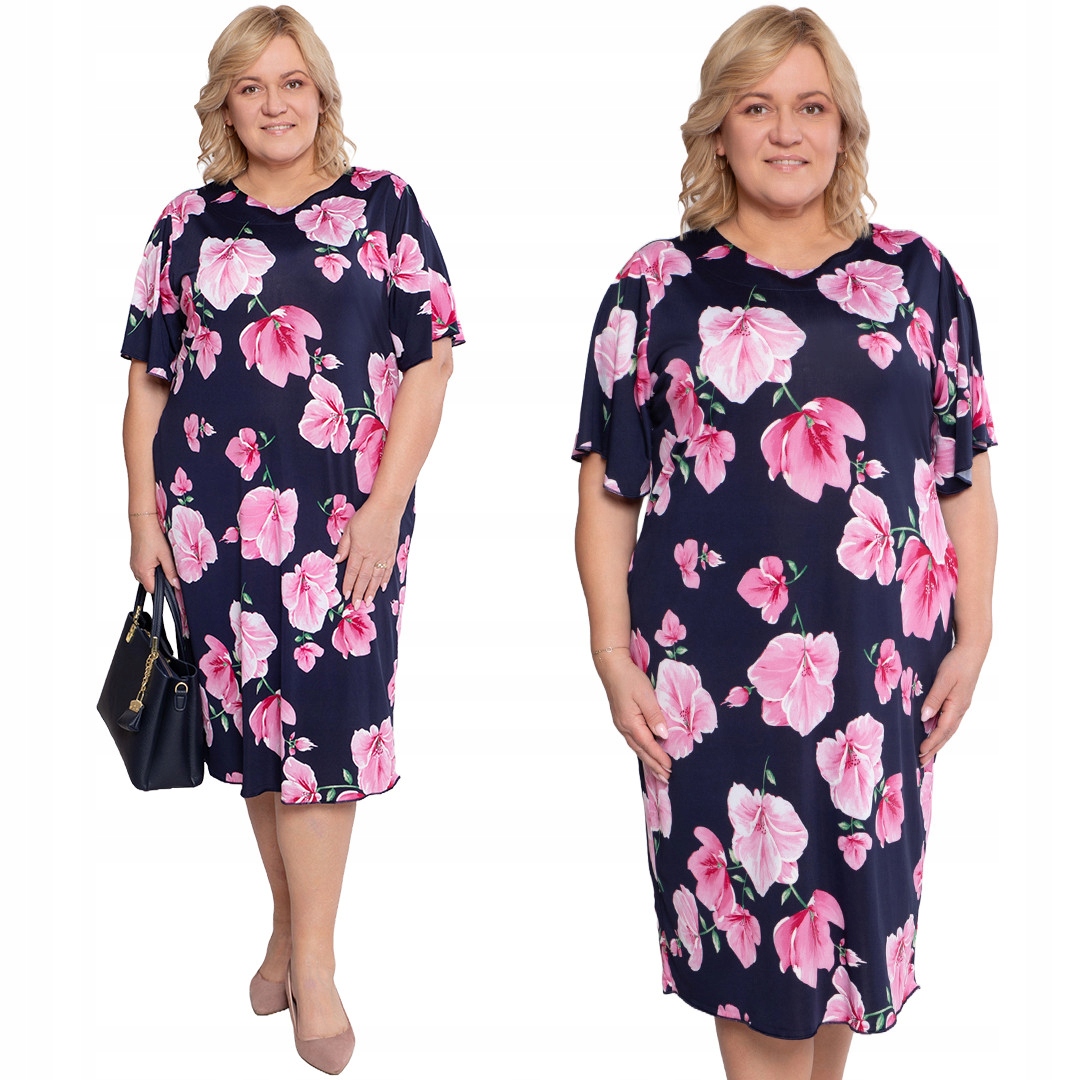 Tmavě modrá šaty s růžovými květy 60/62