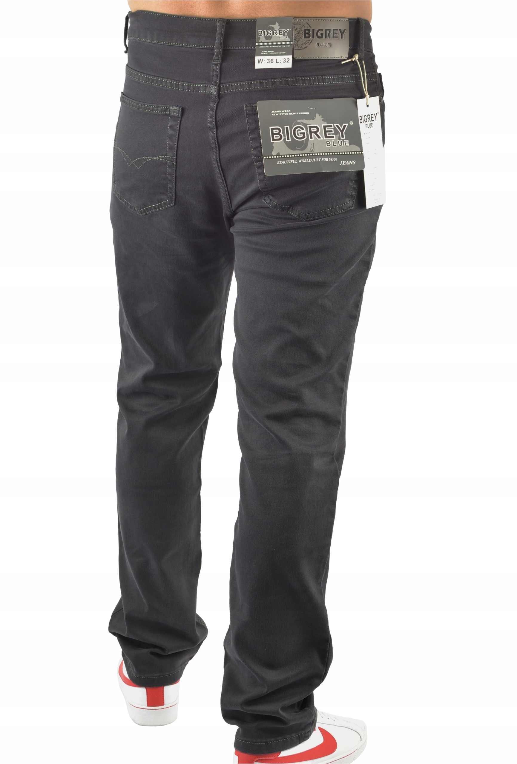 MĘSKIE JEANSY BIGREY SPODNIE SZARE 46/32 Kolor szary