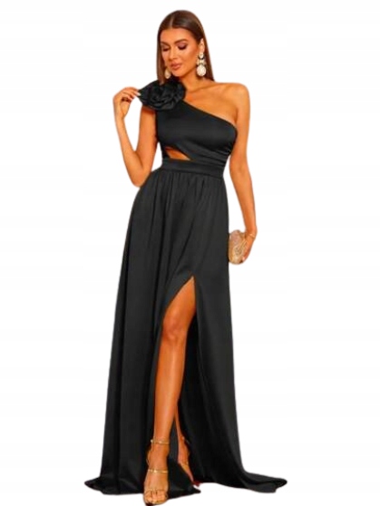 Shein Černé Šaty Na Jedno Rameno S Květinou XL 2BF