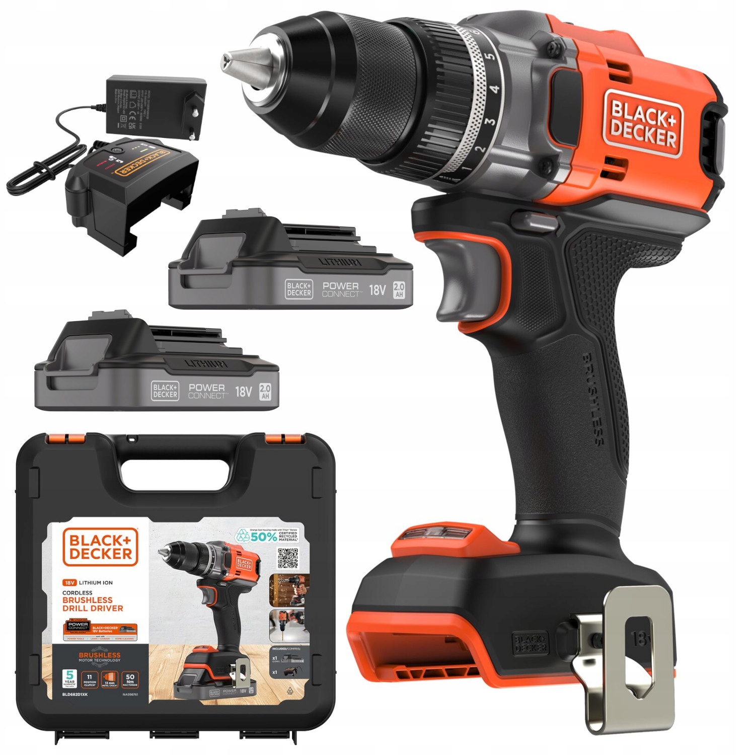 Black Decker Wkrętarka bezszczotkowa 18V 50Nm 2x2Ah BLD682D2XK