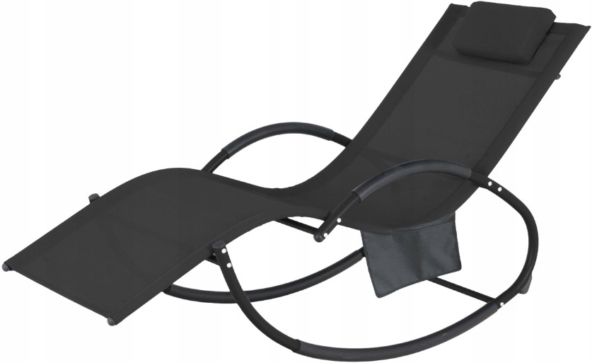 LEŻAK FOTEL OGRODOWY LEŻANKA PLAŻOWY Z ORGANIZEREM CZARNY Model leżak bujany
