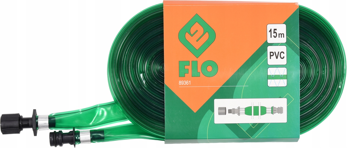 WĄŻ OGRODOWY ZRASZAJĄCY 15m PŁASKI 2 SZYBKOZŁĄCZA Marka Flo