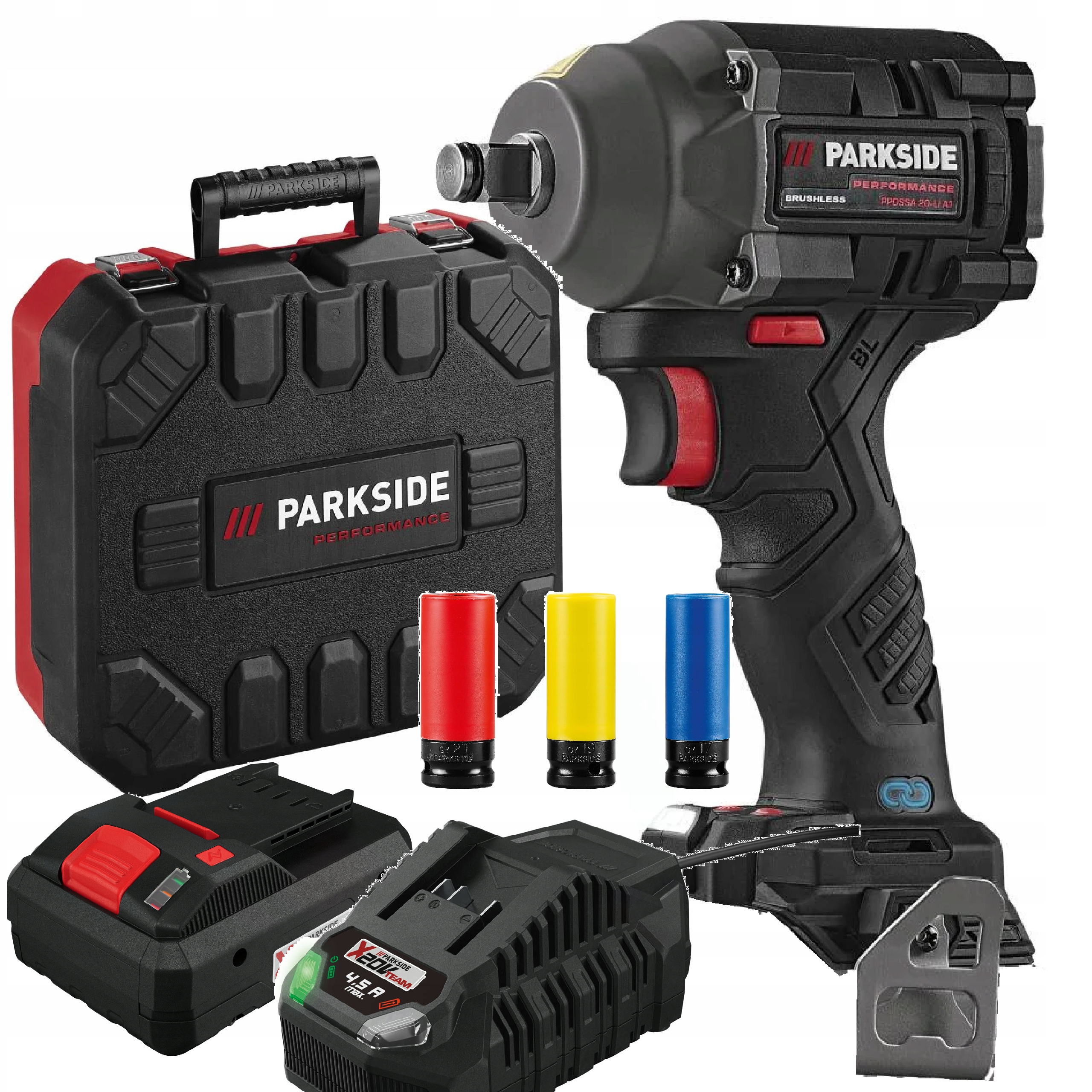 Kľúč na kolesá Parkside rázový uťahovák Ppdssa 20V 600 Nm akumulátor 4Ah Nasadky
