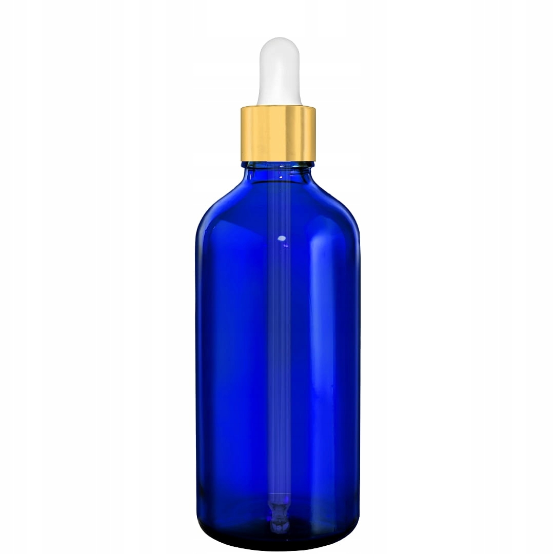 

Butelka Niebieska 100ML Z Pipetą Złoto Białą Szkło