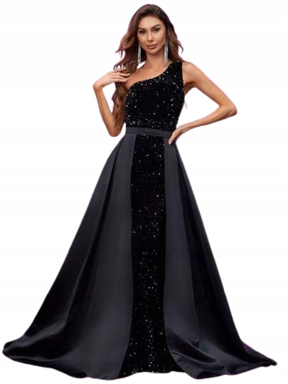 Shein Černá Šaty S Flitry Na Jedno Rameno S 1KH