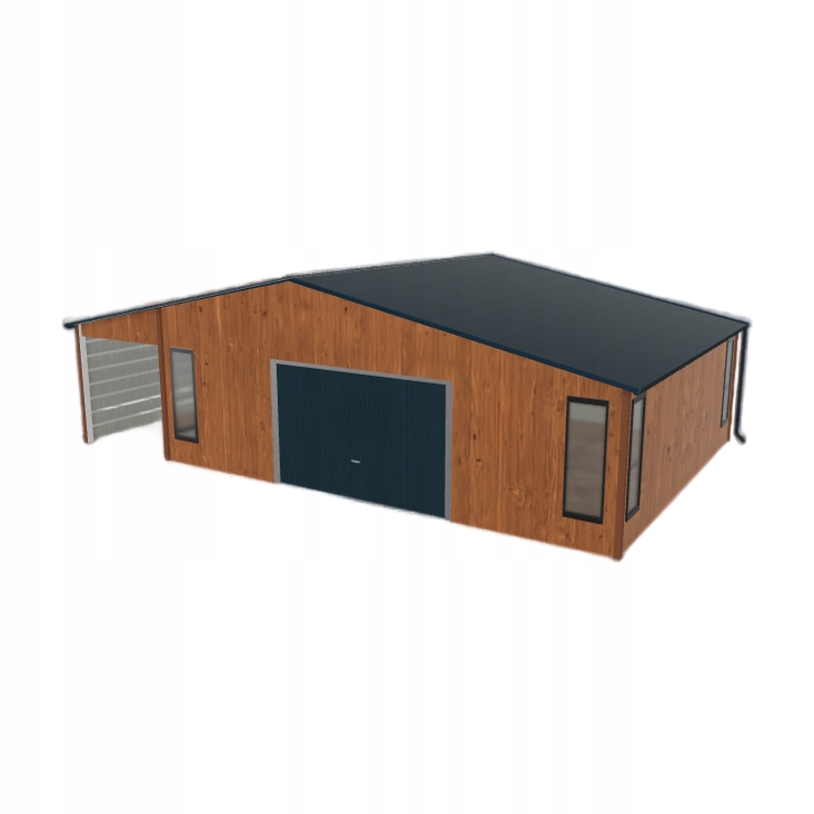 Plechová garáž 7.5 x 6 m s přístřeškem Zlatý dub
