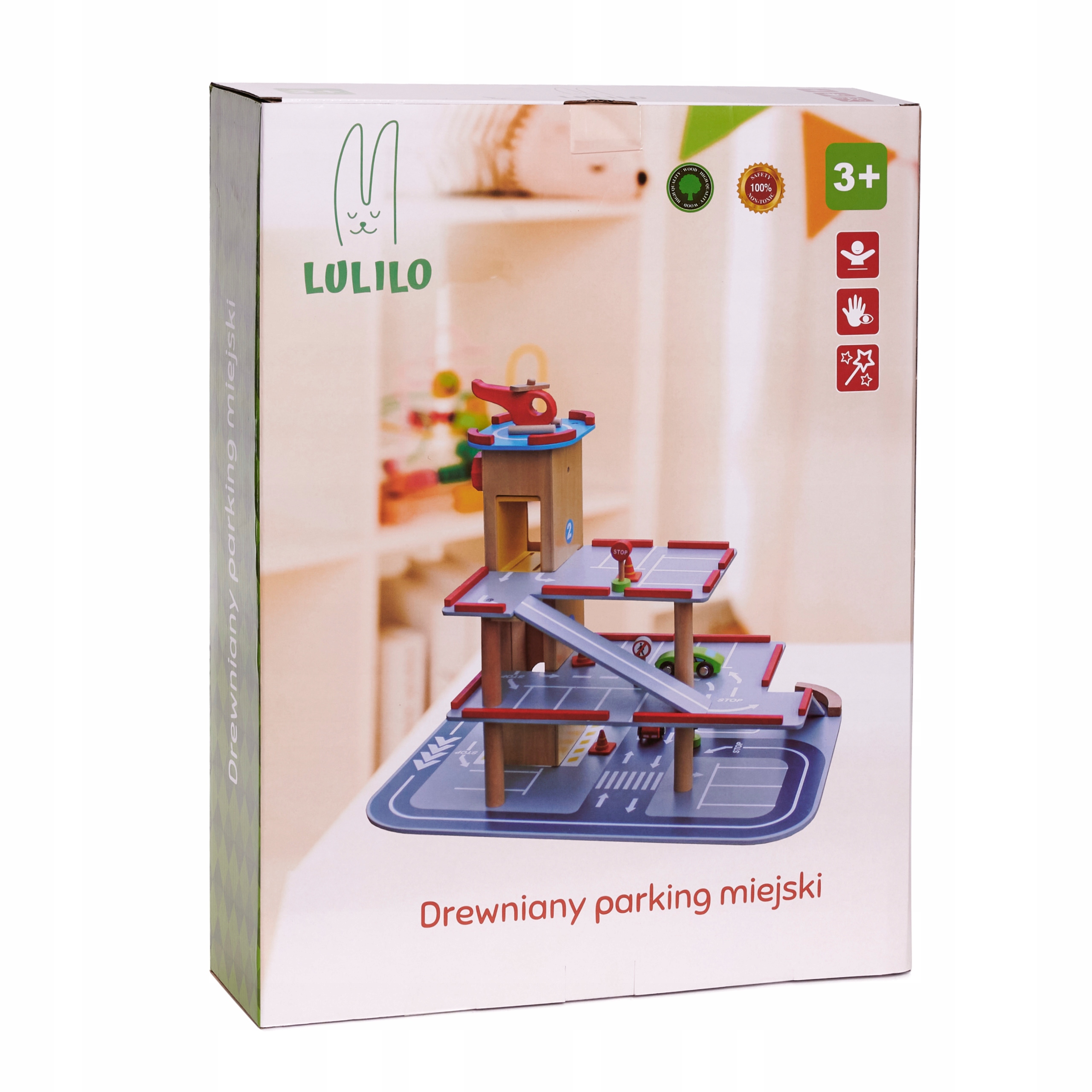 PARKING DREWNIANY GARAŻ DLA DZIECI BENINO PIĘTROWY WINDA AUTKA AKCESORIA Certyfikaty, opinie, atesty CE