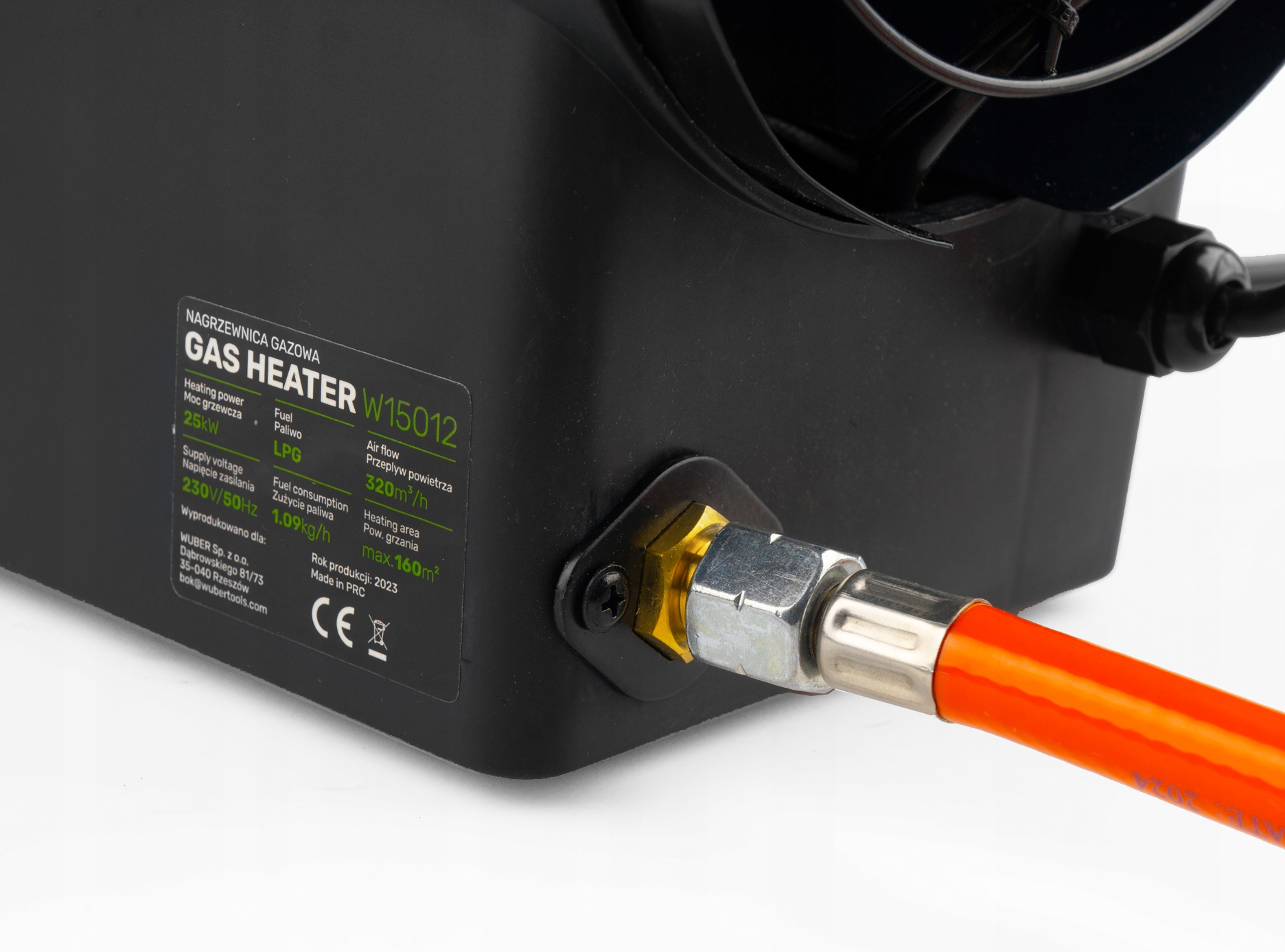 NAGRZEWNICA GAZOWA Z REGULACJĄ TERMOSTATEM LCD MOCNA 25KW + WĄŻ + REDUKTOR Waga produktu z opakowaniem jednostkowym 3.8 kg