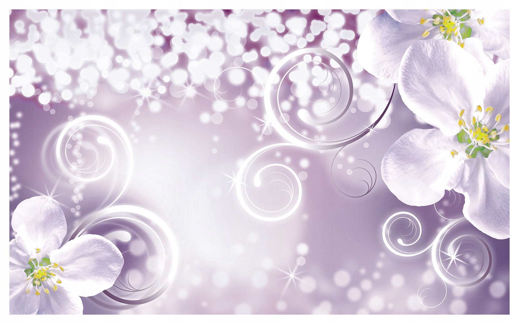 Fototapeta Bílé květy s bokehem a stříbrnými záviny 250x175 lepidlo