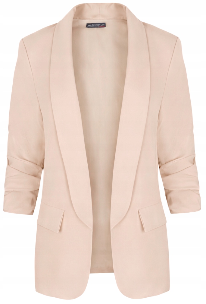 Marynarka Damska Drapowany Rękaw Żakiet Modna Duże Rozmiary Beżowy 40