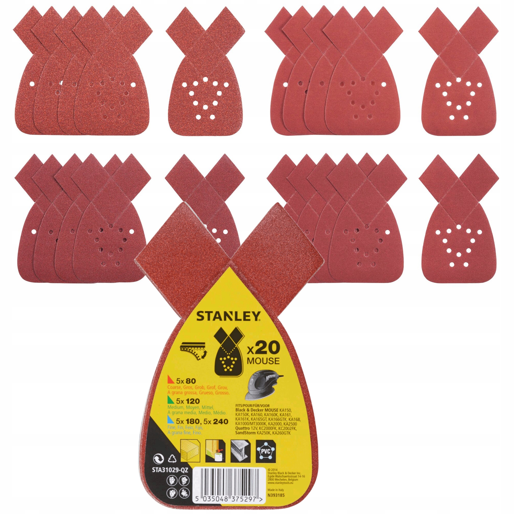 Stanley 20x Papier Ścierny Rzep K80-240 Do szlifierek typu Mouse STA31029
