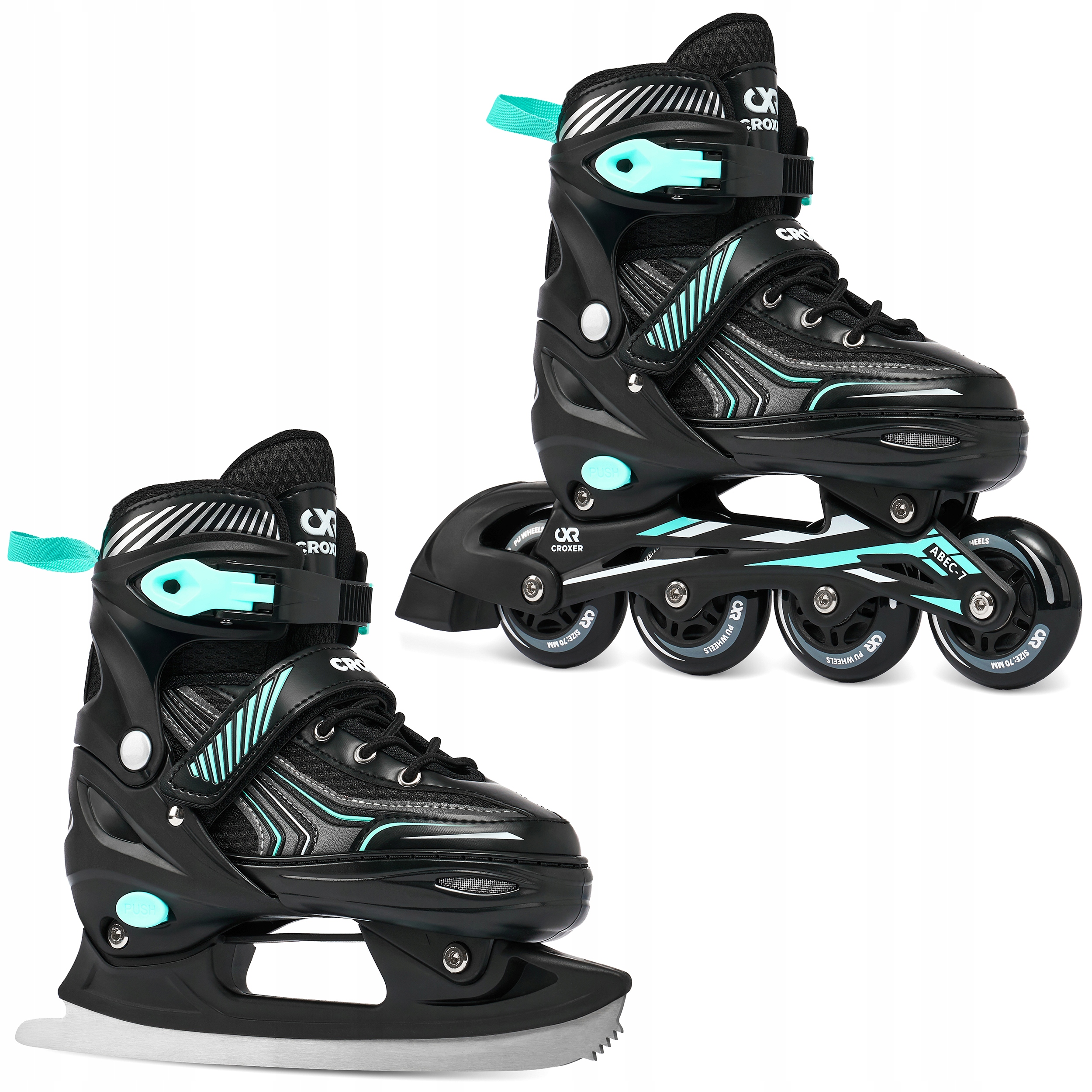 Regulowane Rolki Łyżwy figurowe 2w1 Croxer Optima Black/Mint 35-38