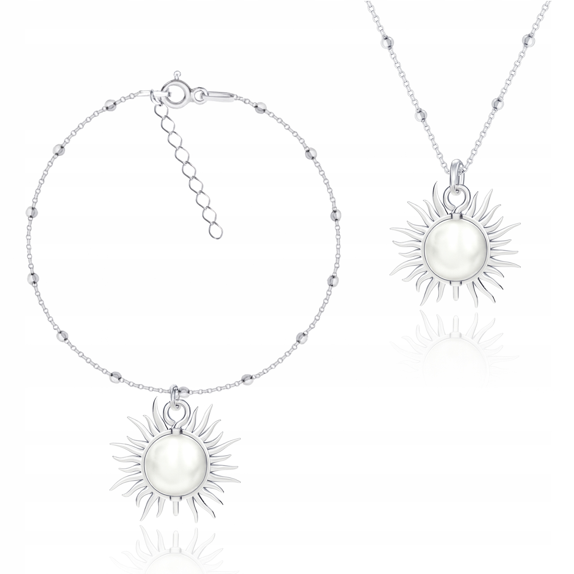 Sluneční Hvězda S Perlou Perly Stříbrný kuličkový komplet šperků stříbro 925