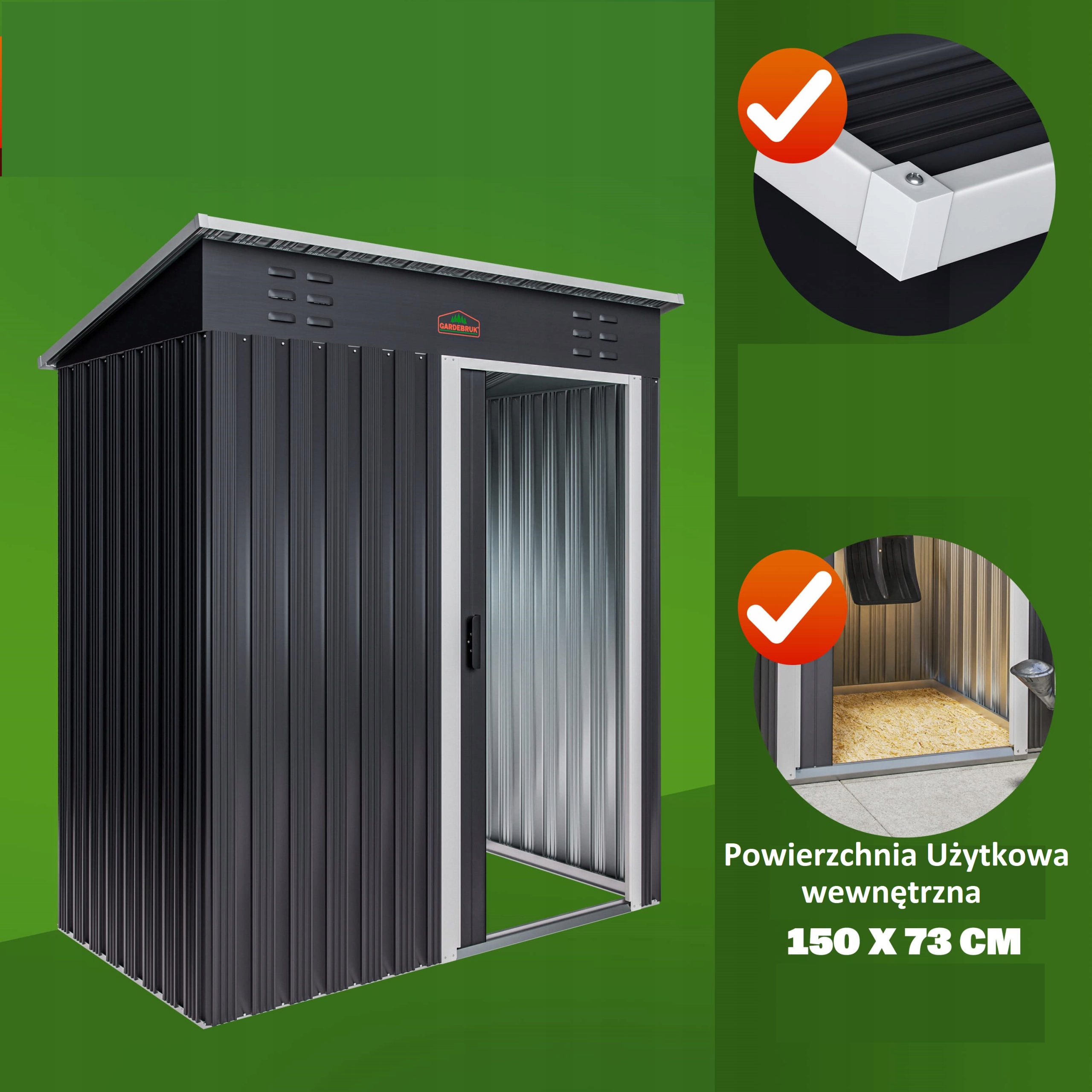 Domek ogrodowy narzedziowy metalowy szopa na narzędzia do ogrodu 2,6m³ Producent Gardebruk