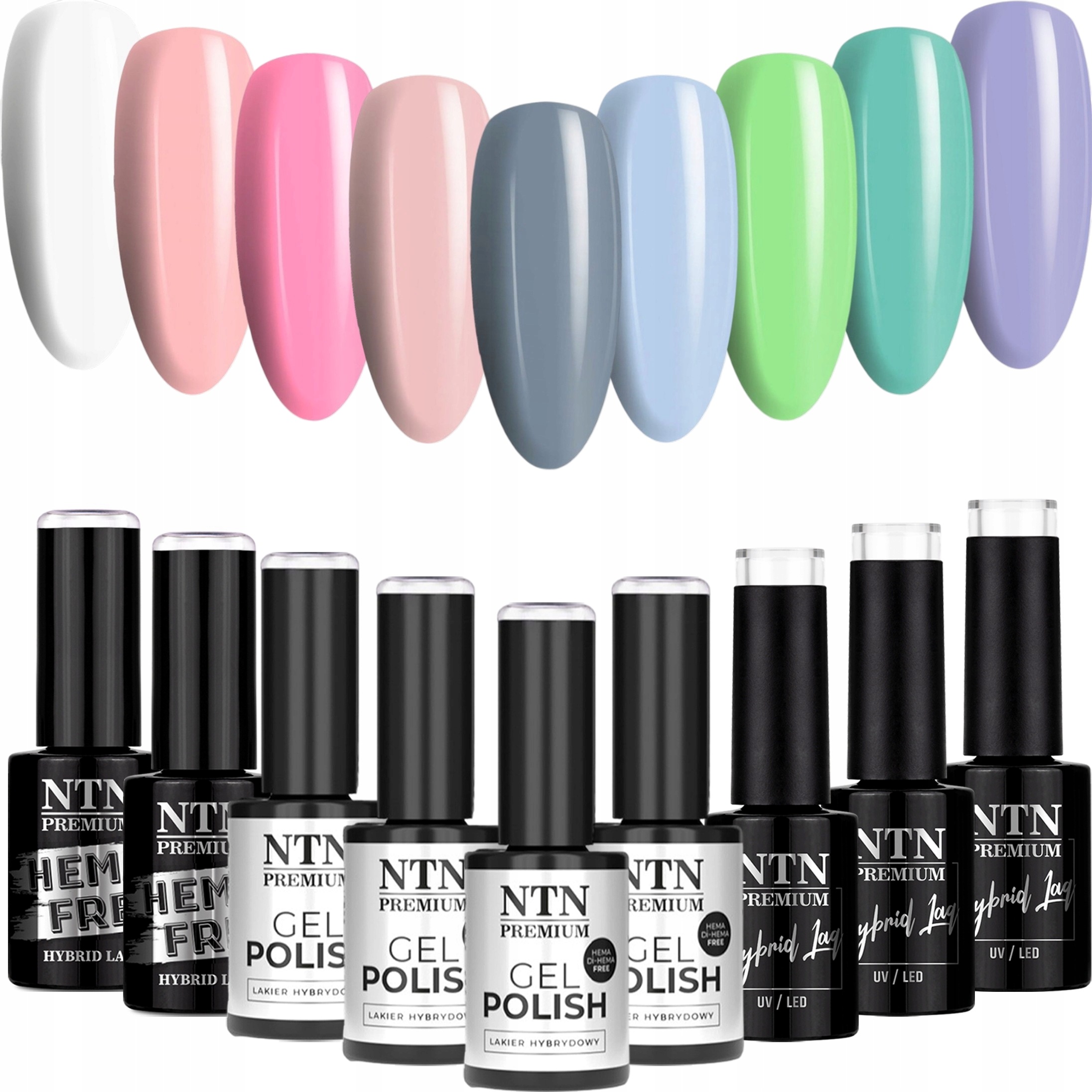9x Lakier Hybrydowy Ntn Soft Touch Zestaw 9w1 Pastelowe