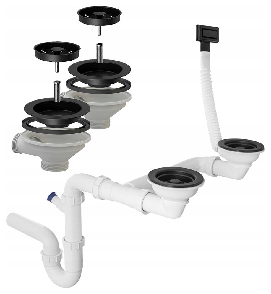 Syfón Odkvapový Manuálny Dvojkomorový Čierny