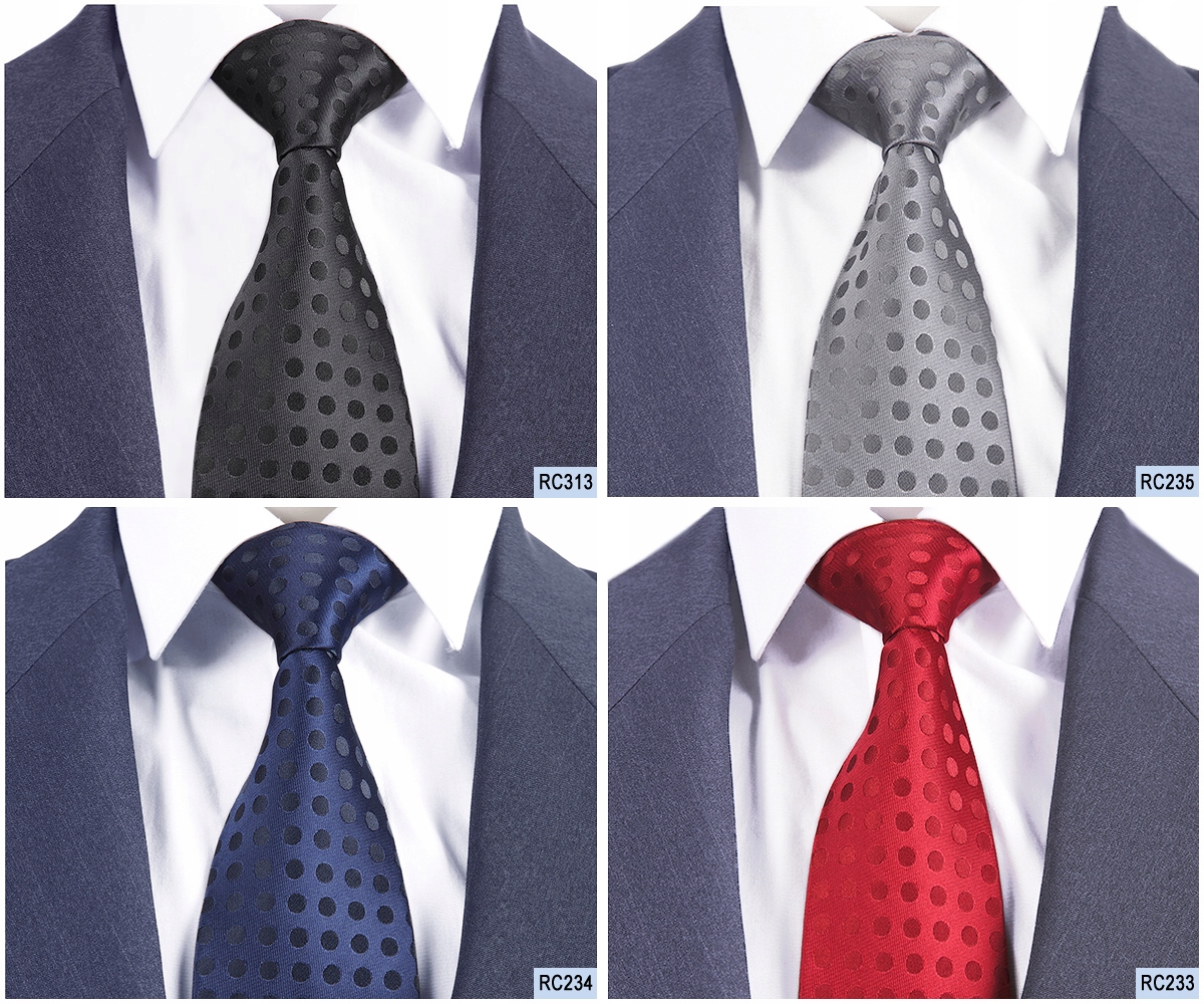 ŻAKARDOWY Krawat Męski Gładki Groszki Kropki Krata Marka Rene Chagal