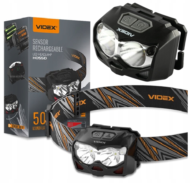 Latarka Czołowa Led Czołówka Mocna 500lm IP65 Videx Czujnik Ruchu Wojskowa
