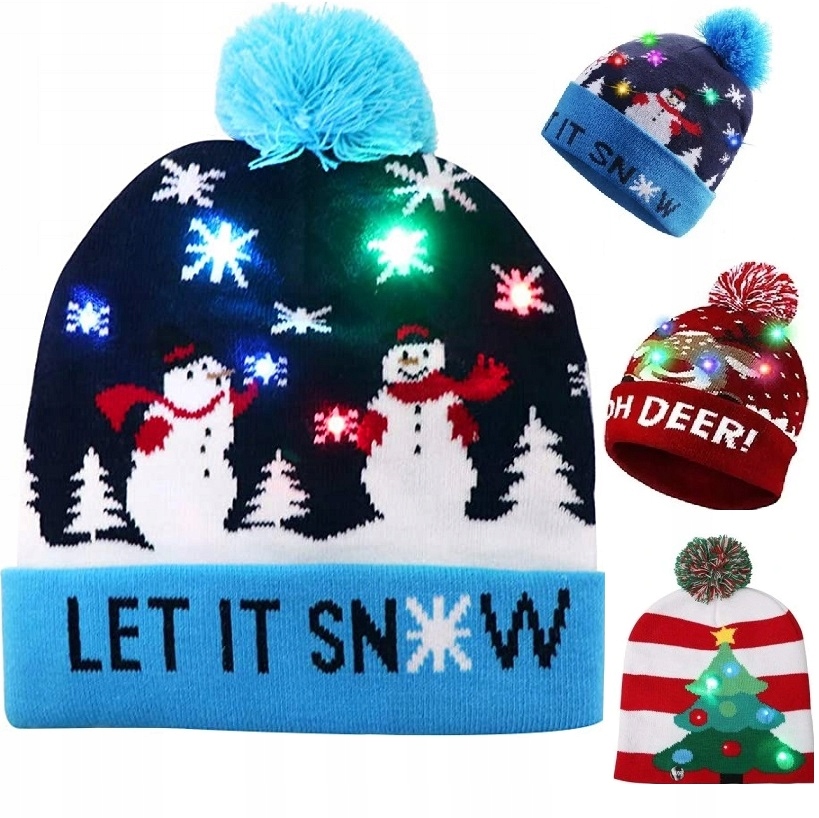 CZAPKA ZIMOWA ŚWIĄTECZNA ŚWIĘTA ŚWIECI BŁAWAN CIEPŁA KOLOROWA LED PREZENT Marka inna