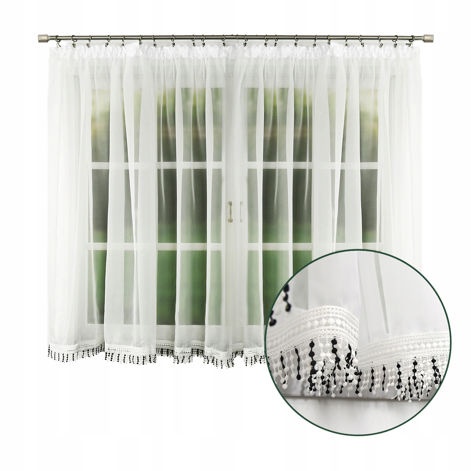 

Firana woal Boho z frędzlami 155x400 gipiura