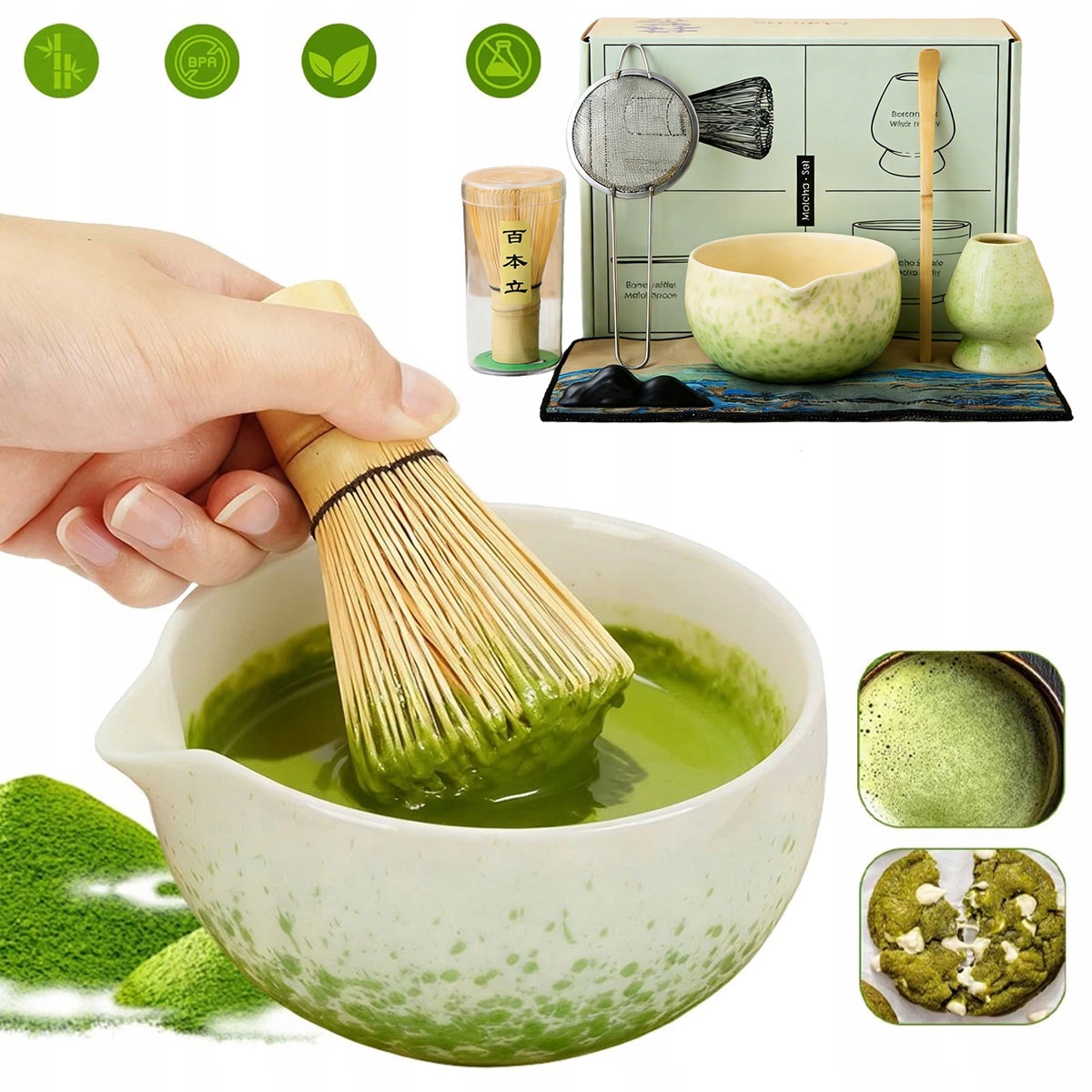Dárková Sada Na Čaj Matcha Metla Podstavec Lžička 7v1