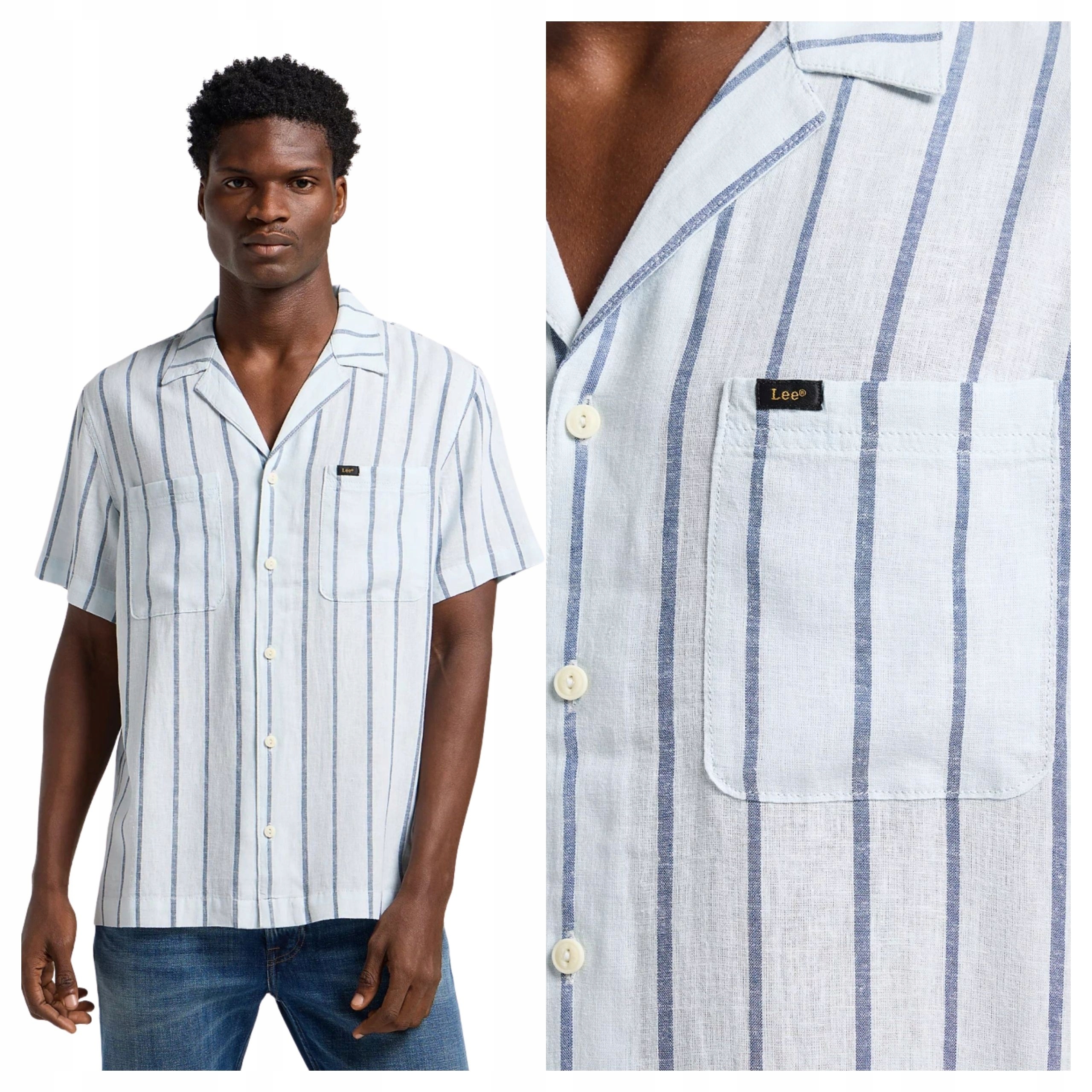 Lee Pánská košile z lnu modrá Casual Regular Fit