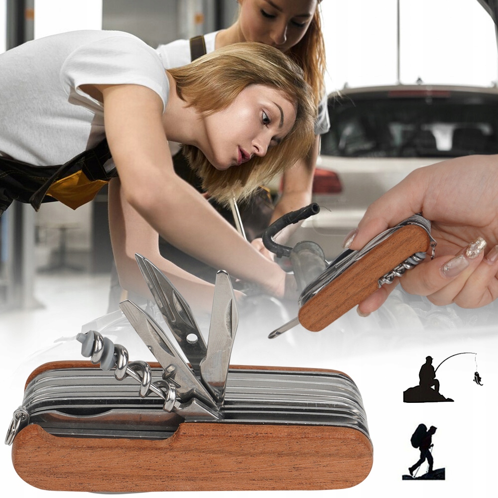 SCYZORYK NÓŻ WIELOFUNKCYJNY 17 W 1 OTWIERACZ DO BUTELEK SŁOJE DREWNA Kod producenta Szwajcarski mocny scyzoryk nożyk multitool