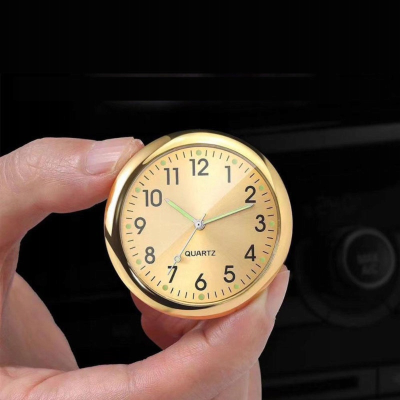 Złoty Zegar Kwarcowy 4cm do Samochodu - Elegancki do Auta + Klips na Nawiew Stan opakowania oryginalne