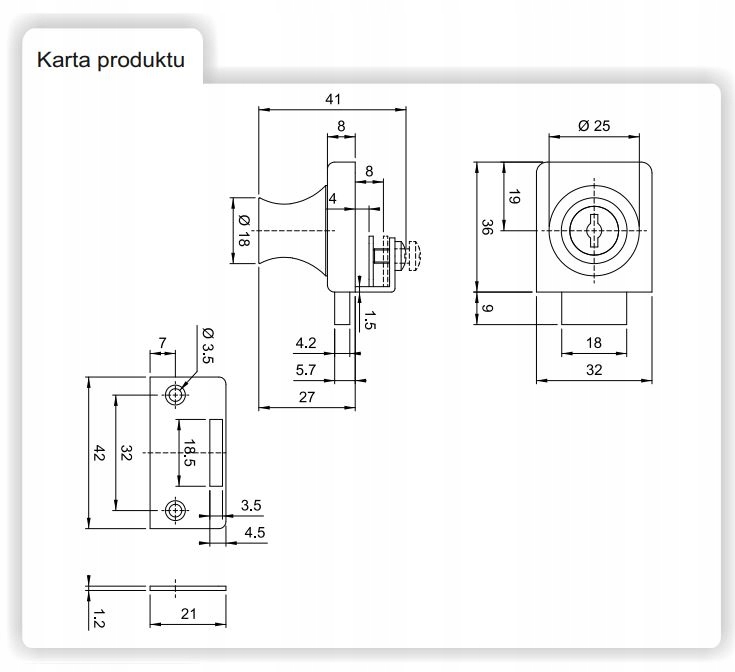 ZAMEK MEBLOWY DO MEBLI DO DRZWI SZKL.MINI/CHROM 407 AMIX Długość (mm) 1
