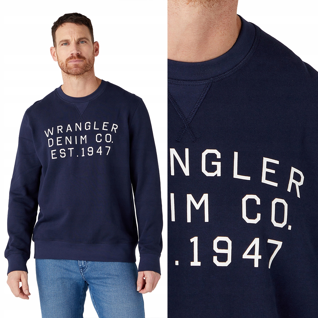 Wrangler Graphic Crew Sweat Tmavě modrá bavlněná mikina s potiskem S