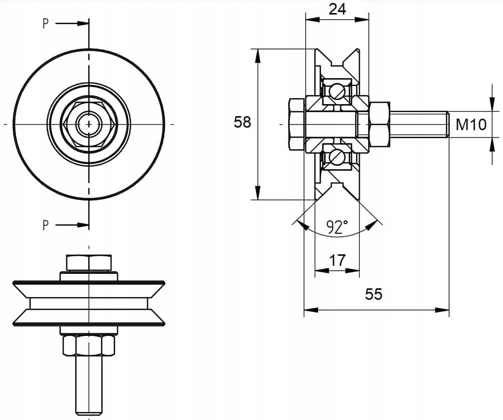 ROLKA JEZDNA DO BRAM NA KĄTOWNIK fi 58x17 mm M10 Kod producenta RJK-58-17K