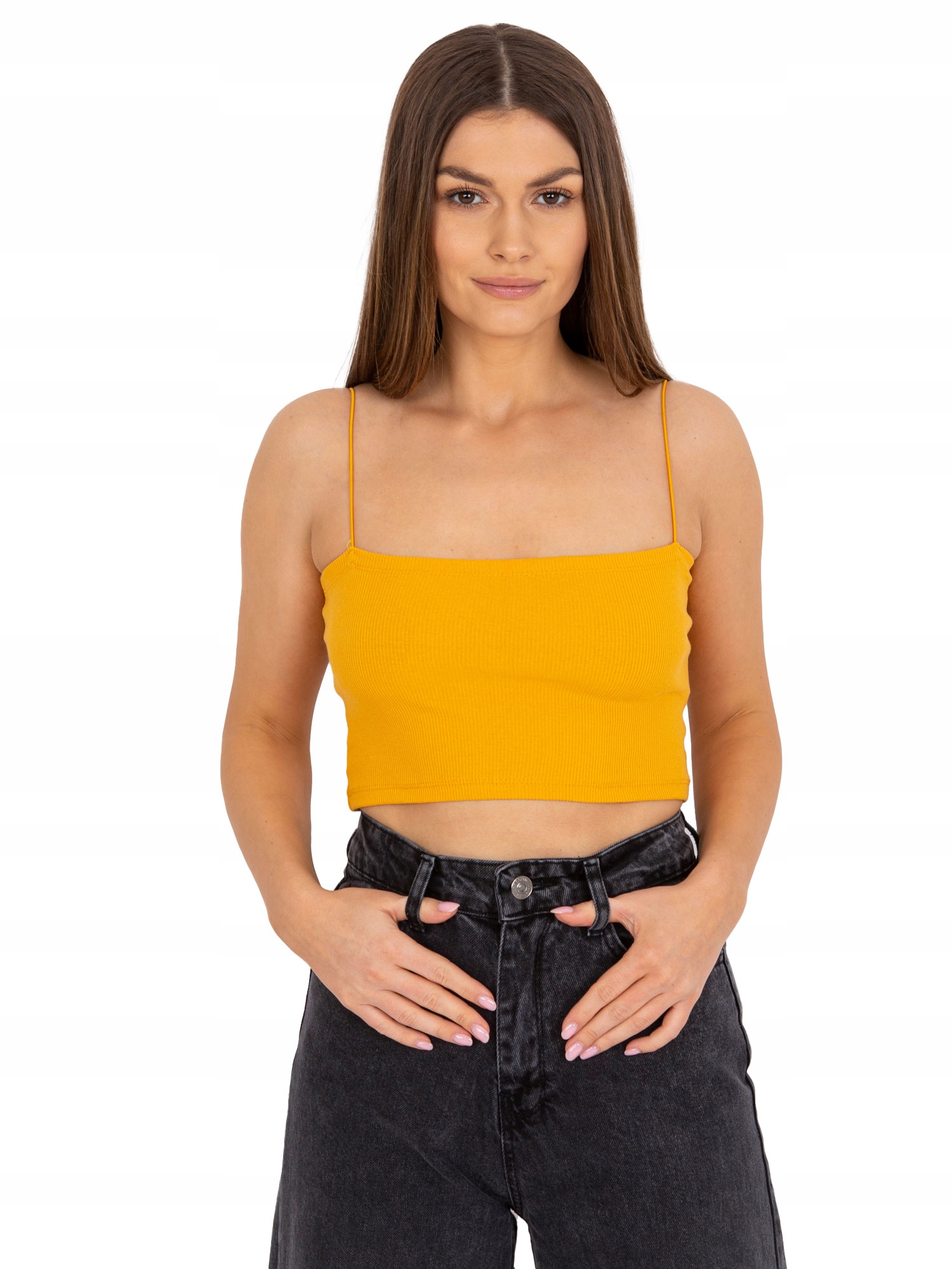 

Krótki Top w prążek na cienkich ramiączkach M