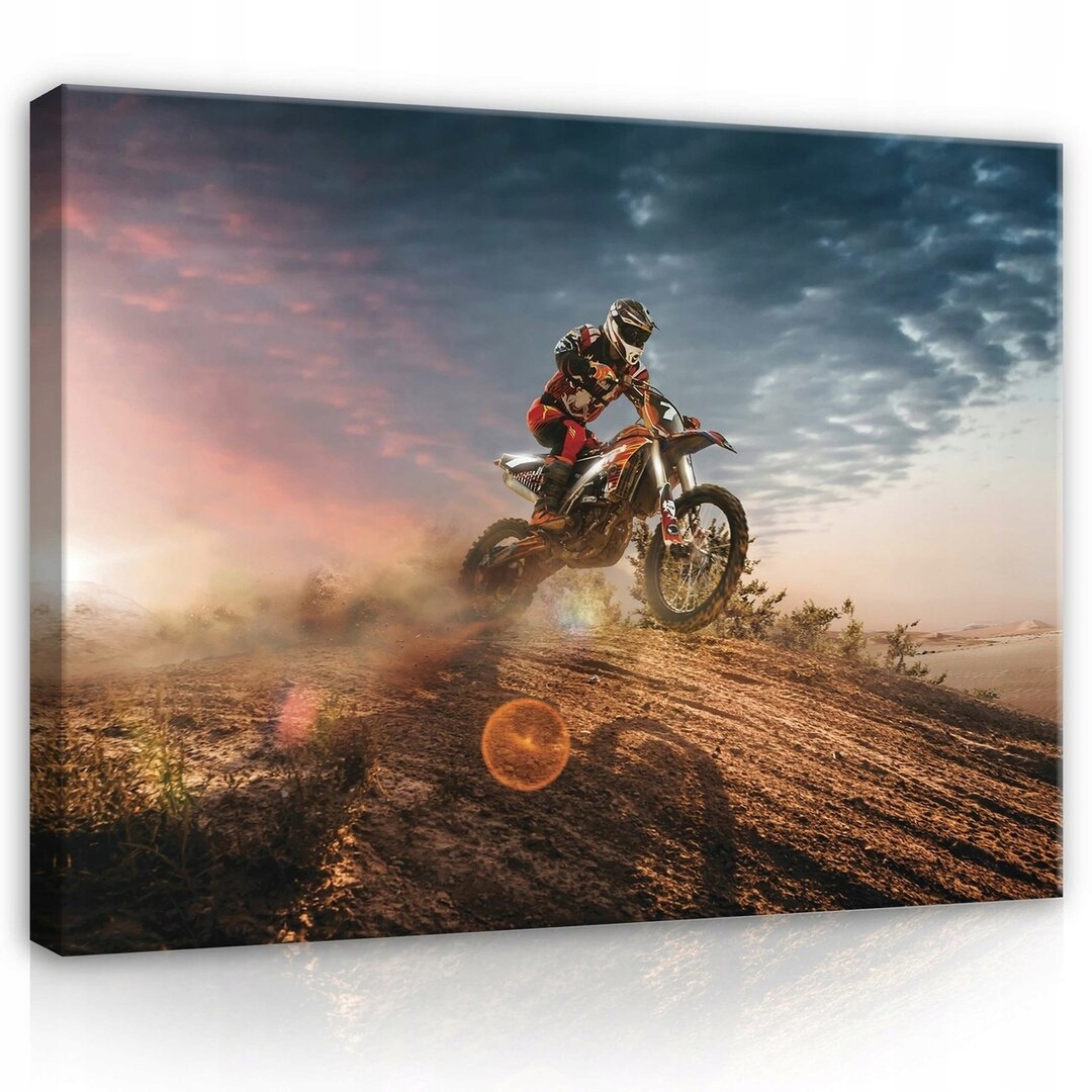 Obraz 80x60 Motokros motocykl závodník rychlost prach bláto skok závod