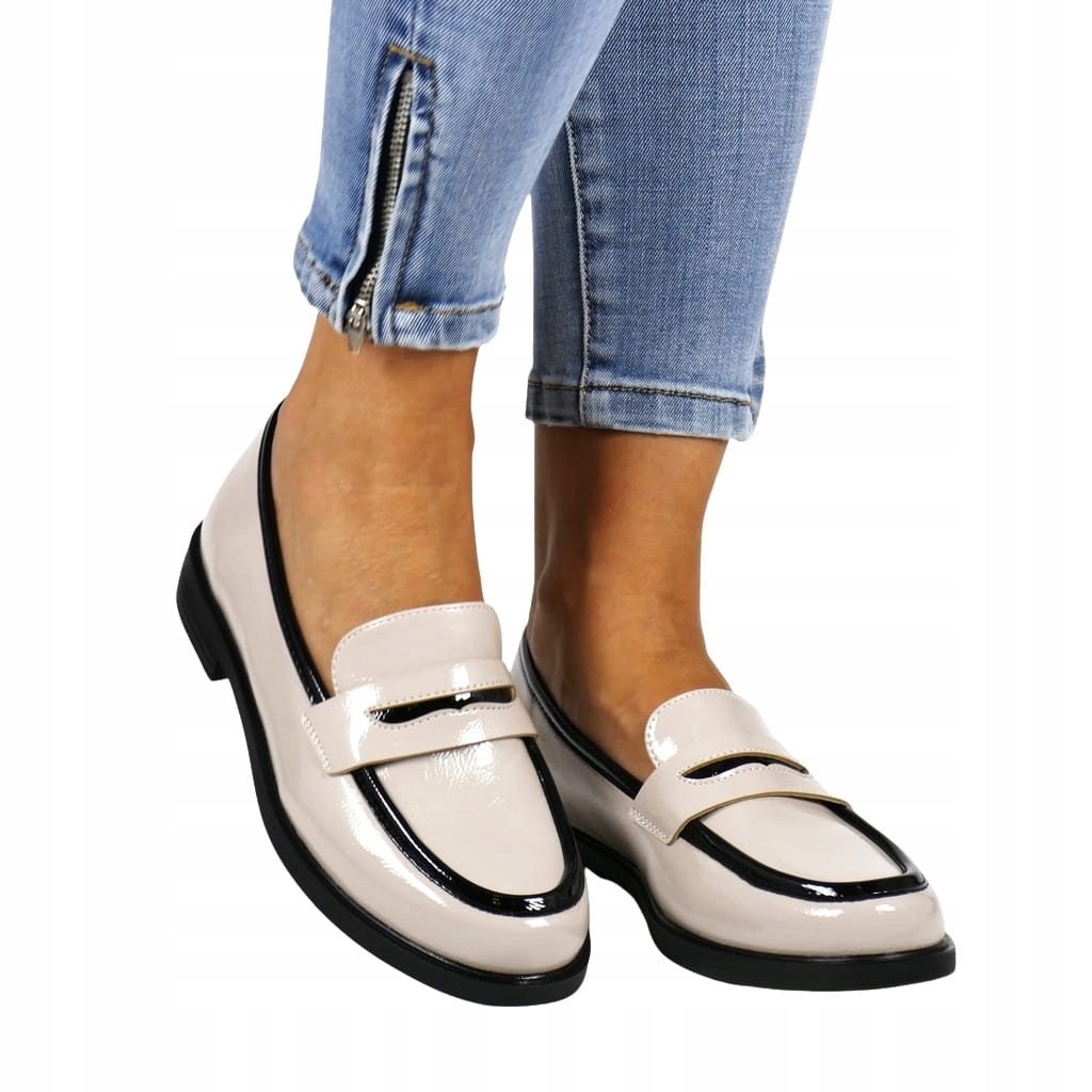 Dámské Ploché Nazouvací Mokasíny S Černým Lemem Potocki, Béžové