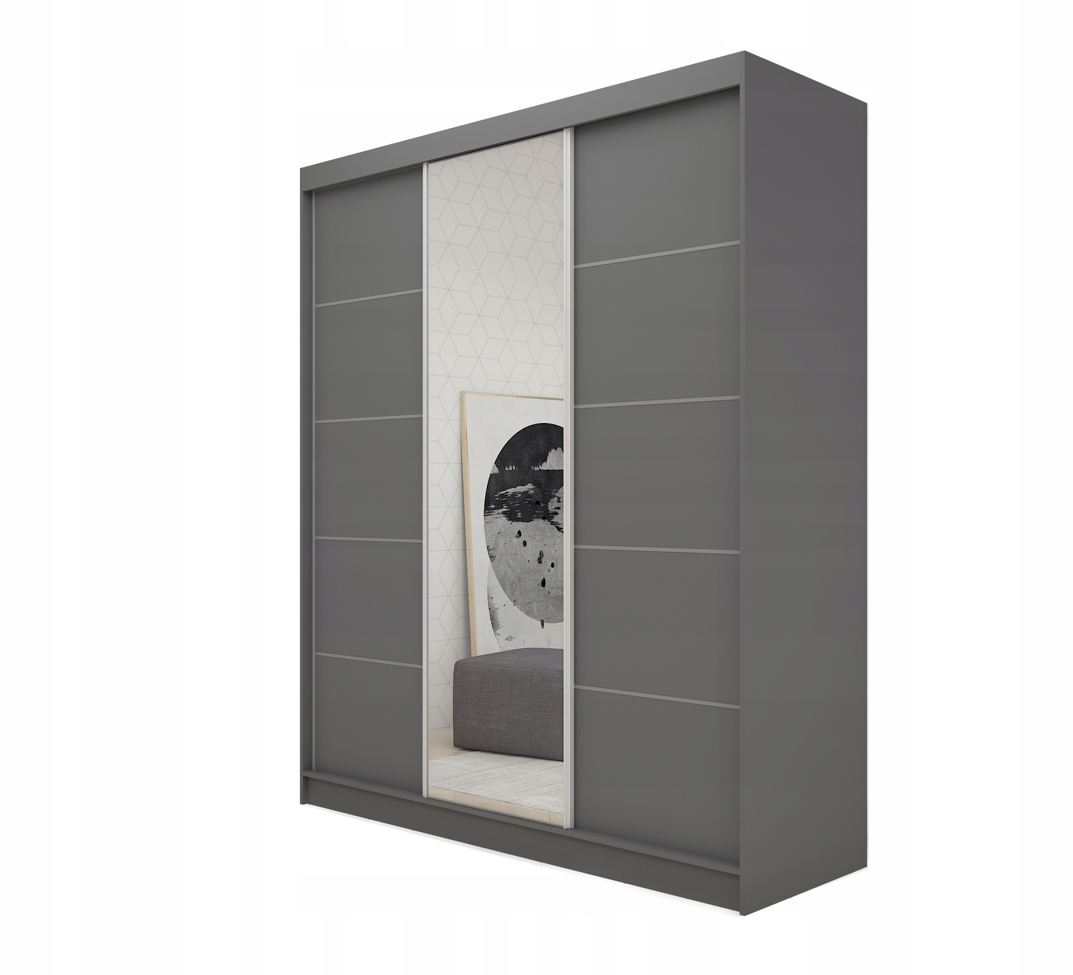 Szafa przesuwna 180 cm szara grafit + lustro M180