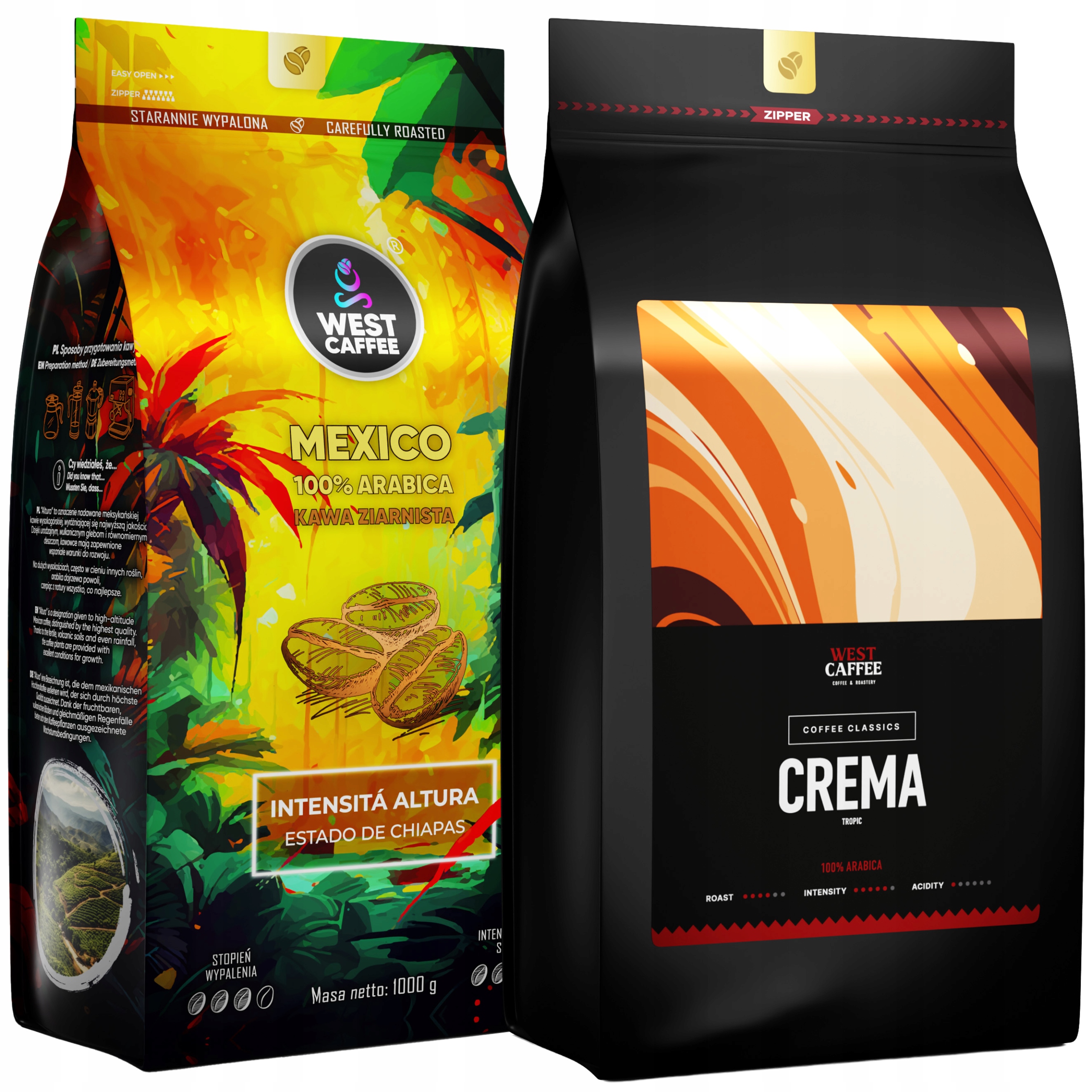 Levně Káva Zrnková 2KG Set Crema Mexico 100% Arabica Čerstvě pražená