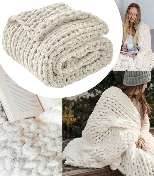 Pletená deka hrubá tkaná Gordon polyester 120 cm x 120 cm béžová