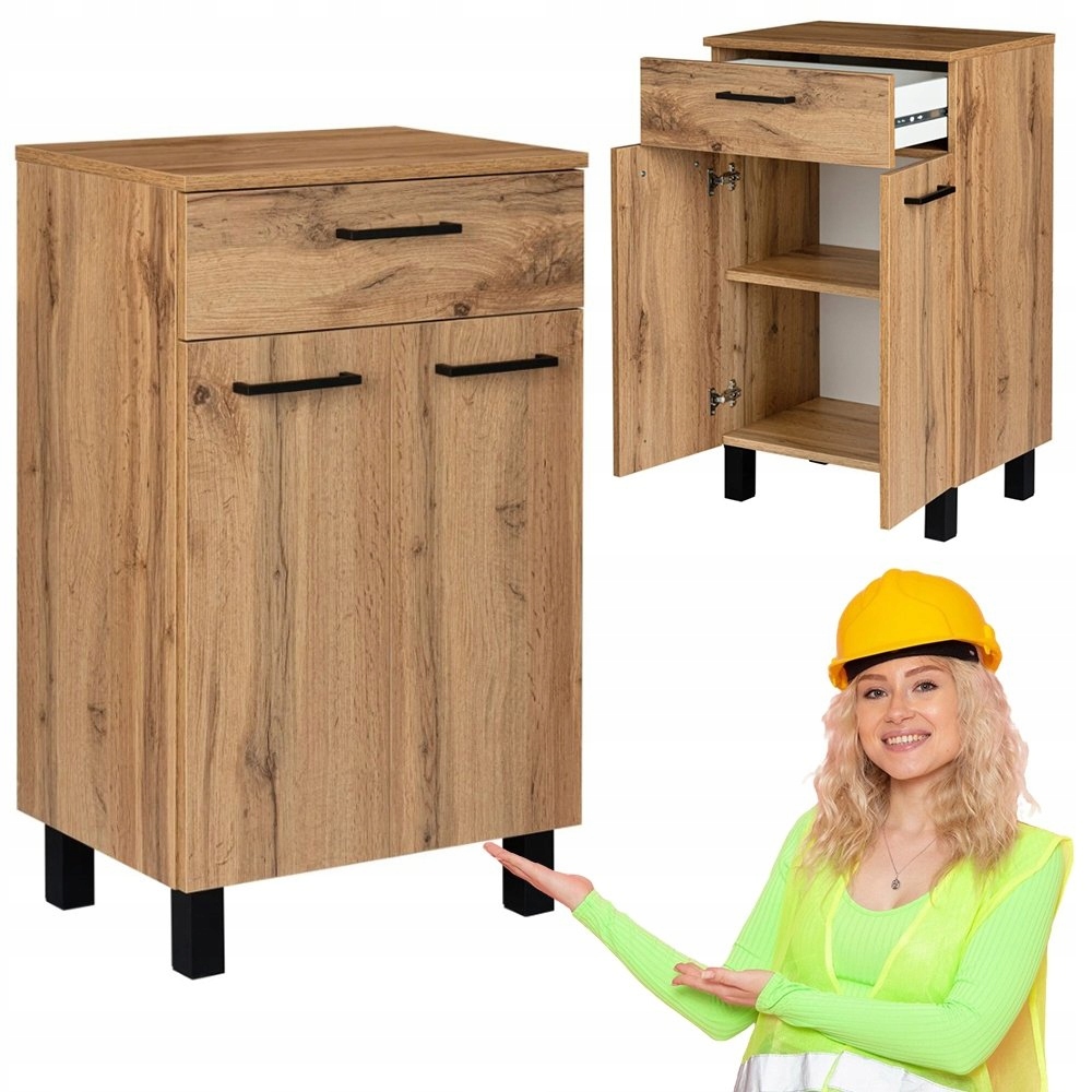 Stojací komoda Astor Lupo Wotan 50 cm, dvířka, šuplík, černý úchyt