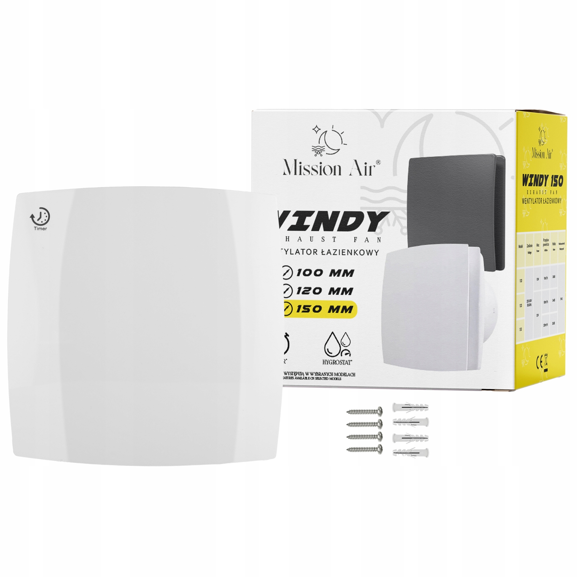 Bílý Ventilátor Výtahu 150 T Koupelnový tichý Časovač Klapka Zpětný Ventil