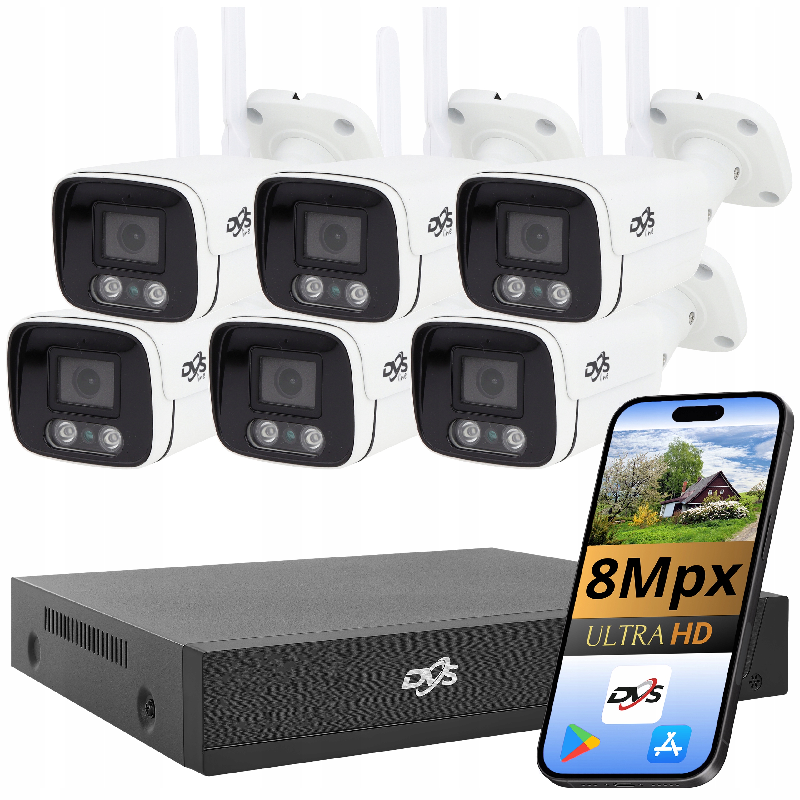 Sada Kamer 4K 8Mpx Wifi 6 Bezdrátové Kamery Dvs Bílá Monitorovací Tuba