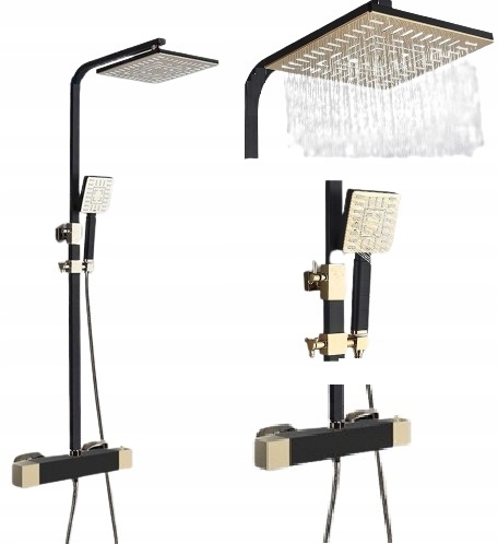 Kúpeľňová sprchová batéria čierno-zlatá Mideo Termostat