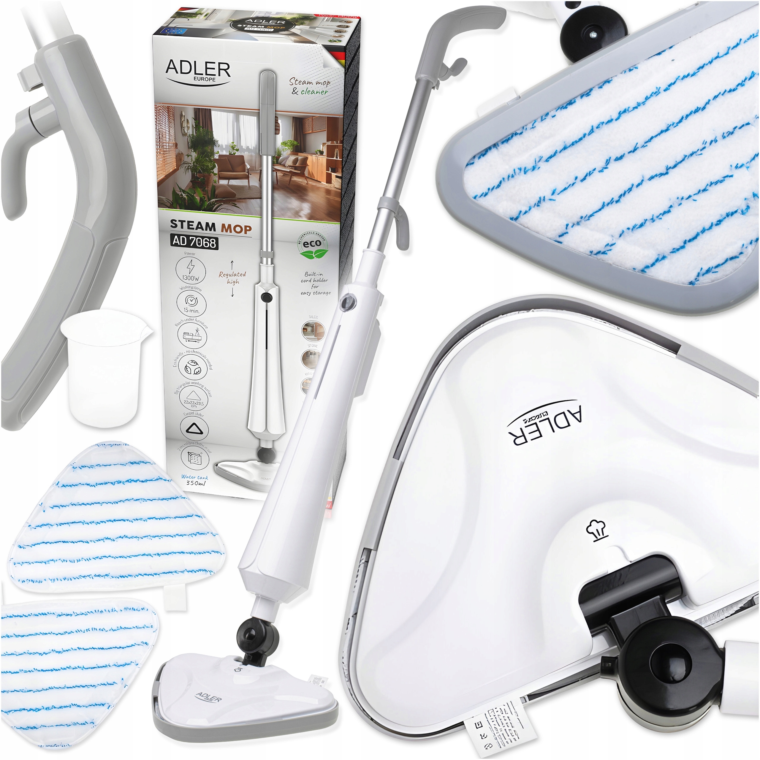 Mop Parowy Parowa Czyszczenie Ekologiczne Mycia Dywanów Adler AD7068 1300W