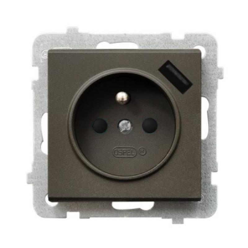 Ospel Sonáta čokoládová zásuvka s uzemněním Usb GP-1RZPUSB/m/40