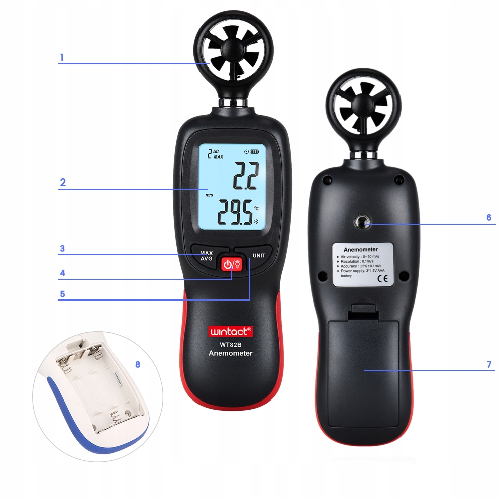 ANEMOMETR WIATROMIERZ MIERNIK WIATRU POMIAR PRĘDKOŚCI PRZEPŁYWU POWIETRZA EAN (GTIN) 5902557293568