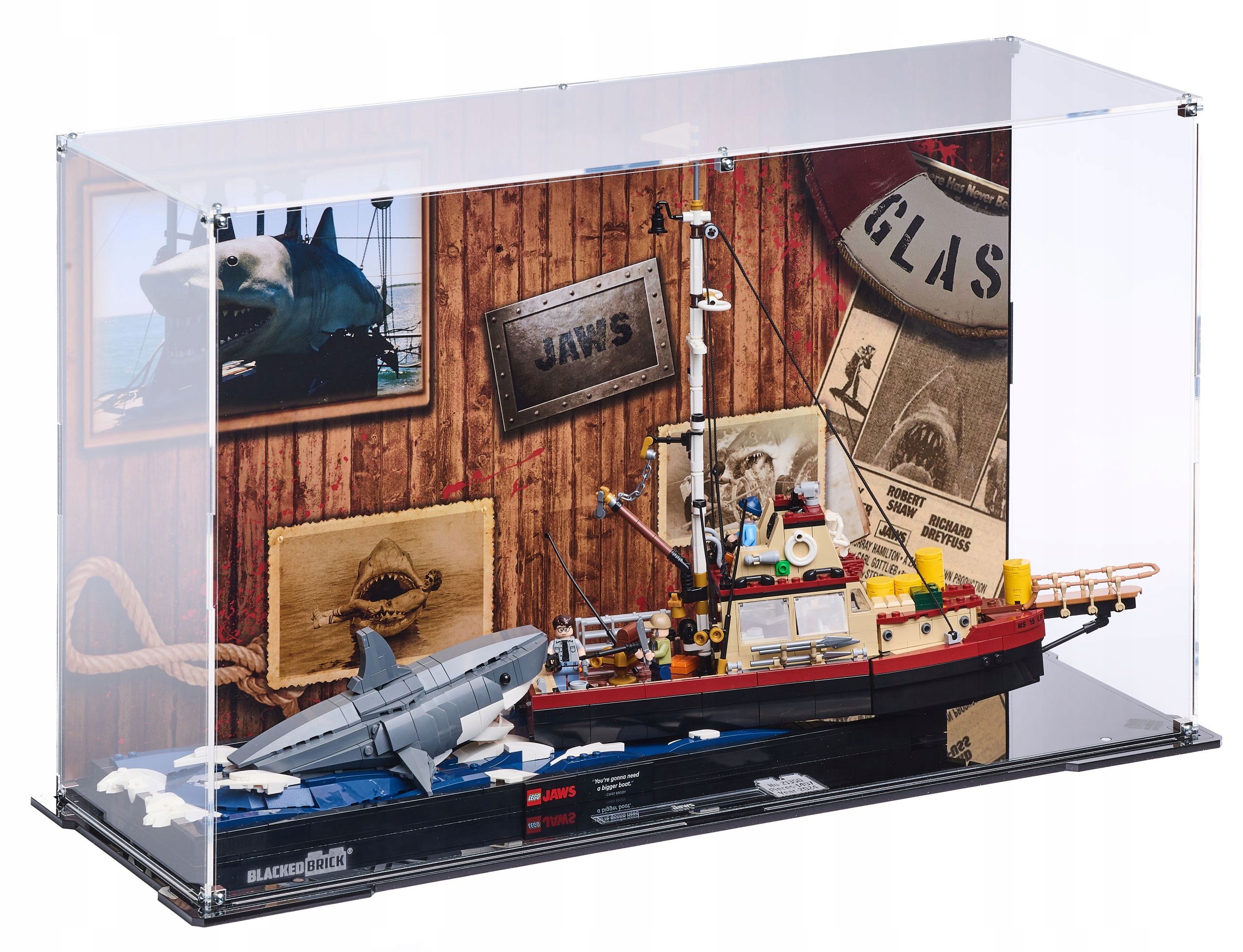 Vitrína s pozadím Blacked Brick pre Lego 21350 Ideas Čeľuste