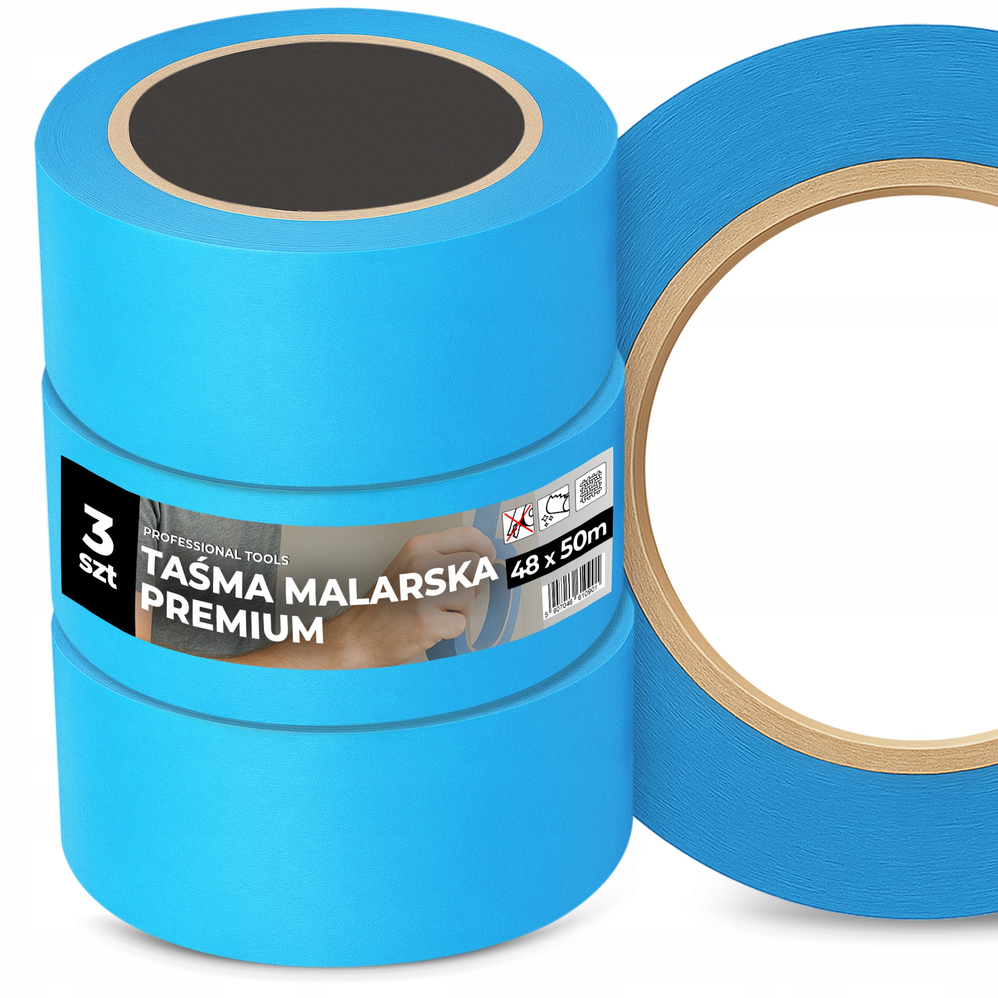 3x Malířská páska 48 mm 50 m Maskovací Uv modrá Odolná proti malování Rs
