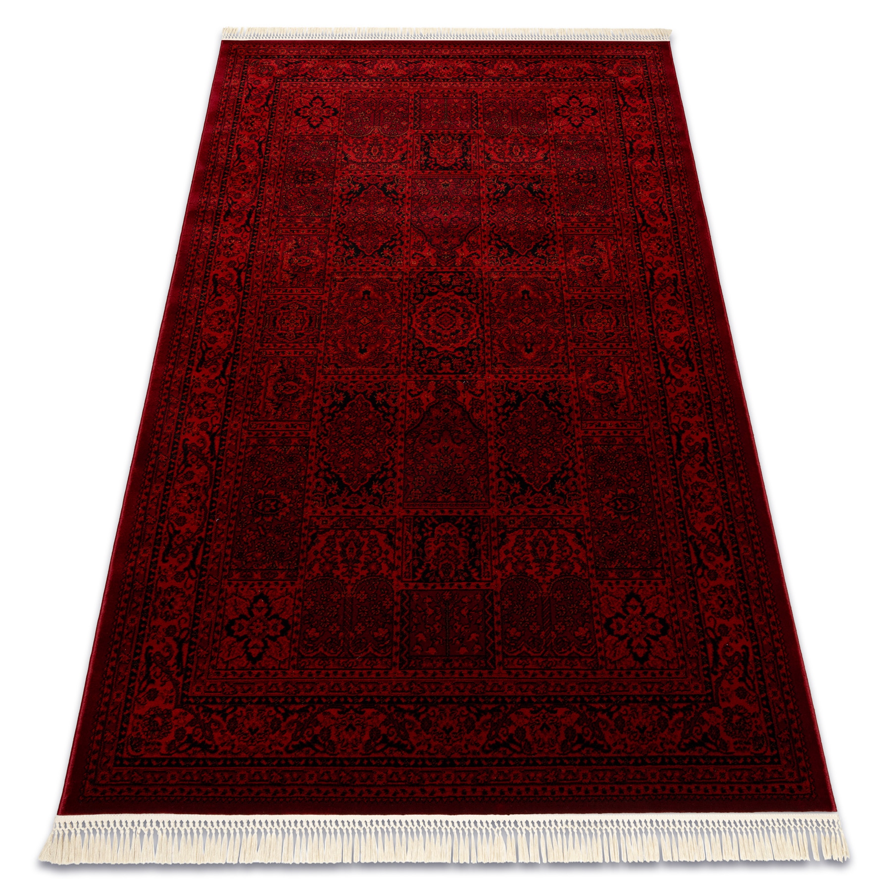 Dywan Do Salonu Orientalny Ramka Prostokąty Frędzle bordo 180x270 cm