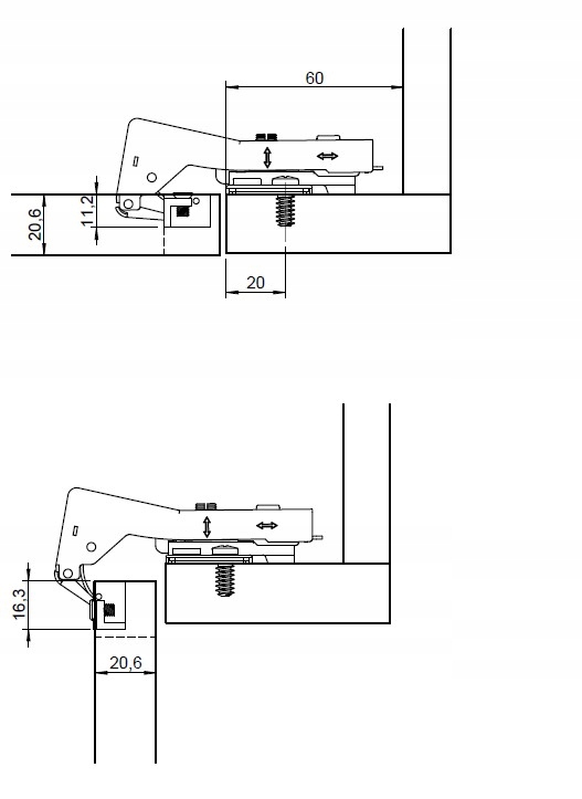 Zawias 90 Metalla+ Hafele do ramki alu hamulec kpl Wysokość maksymalna 1 mm